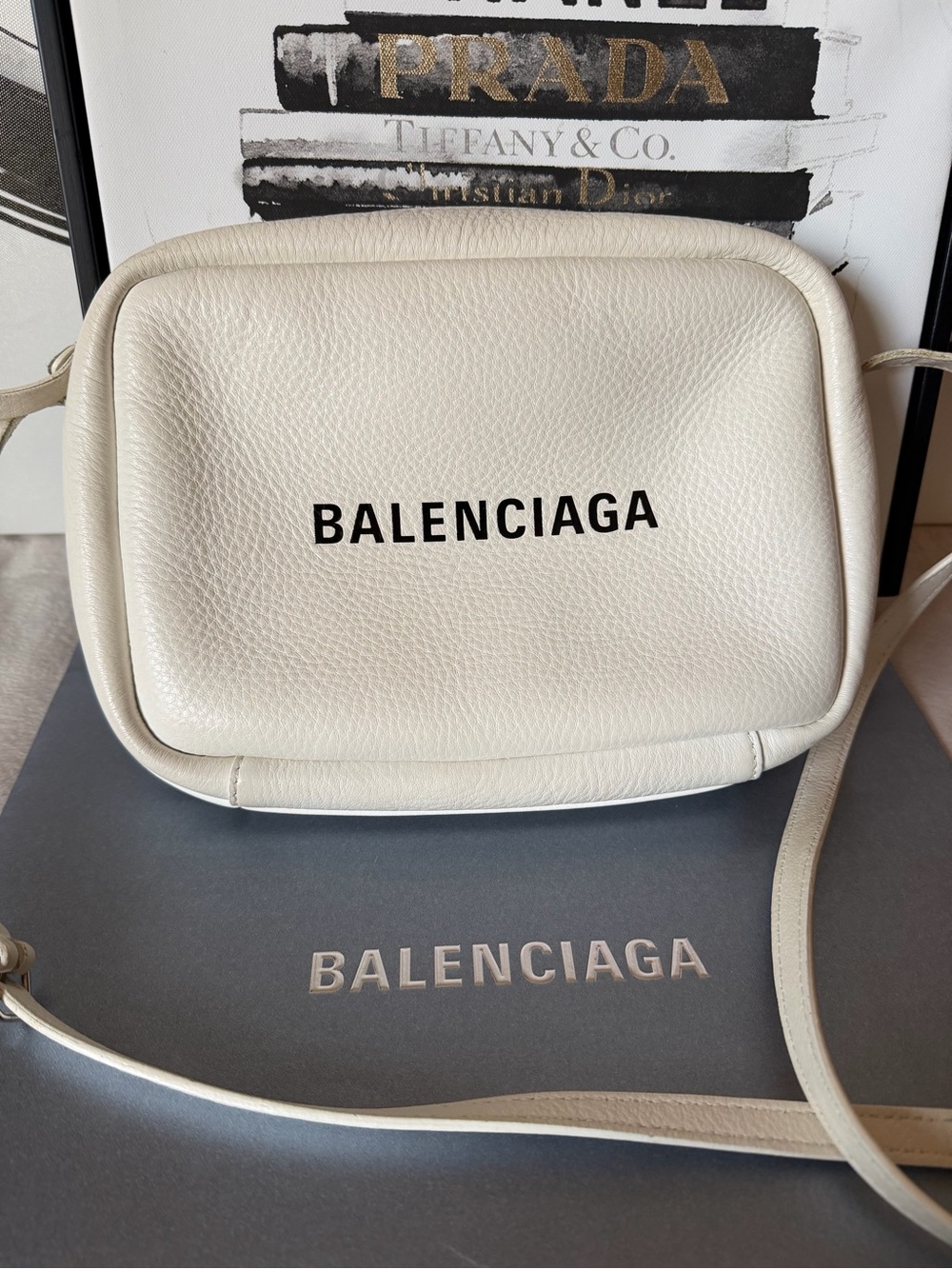 BALENCIAGA White Leather Camera Bag Crossbody
